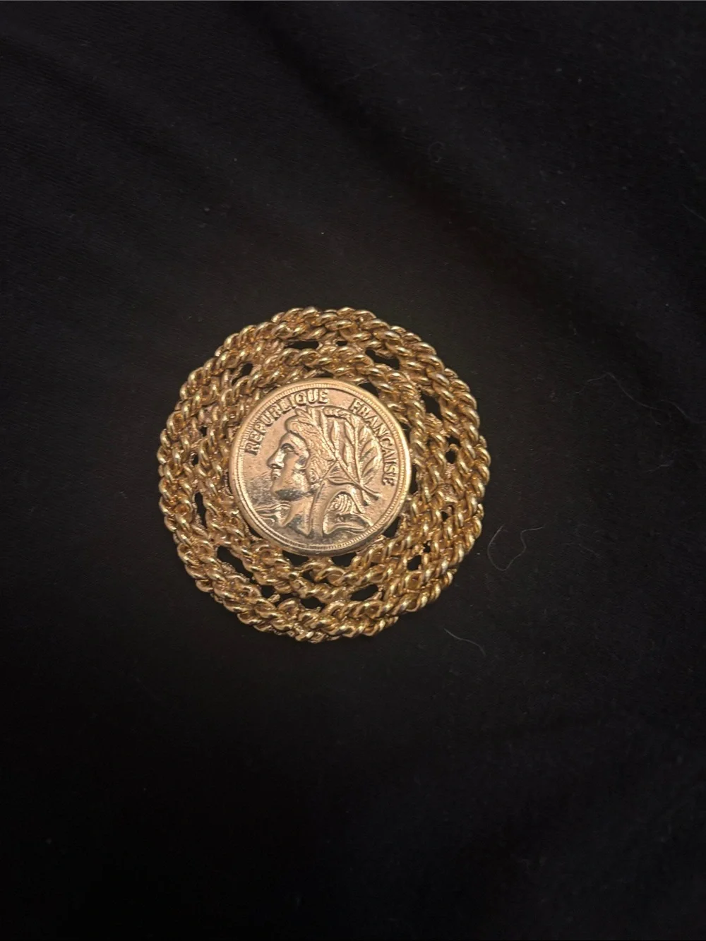 Vintage Republique Francaise Gold Coin Brooch